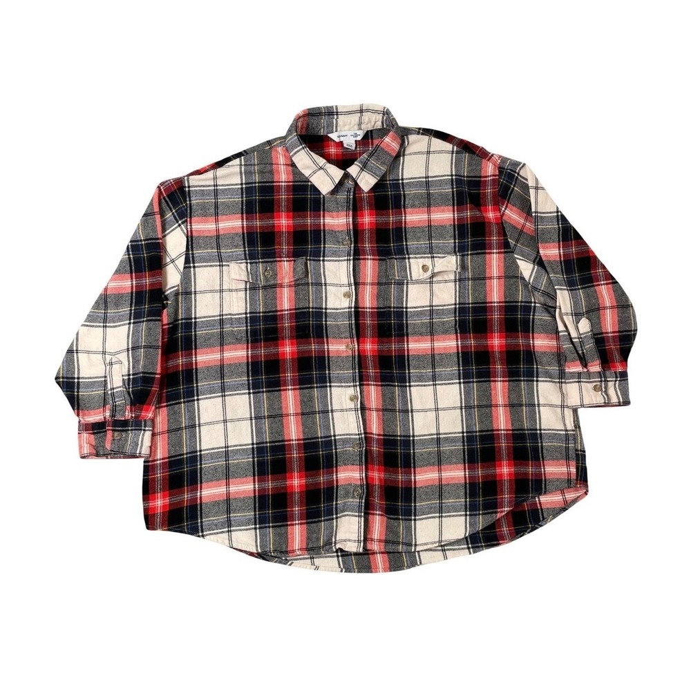 Old Navy The Boyfriend Shirt Women 2X Petite Red White Plaid Flannel Button Down
